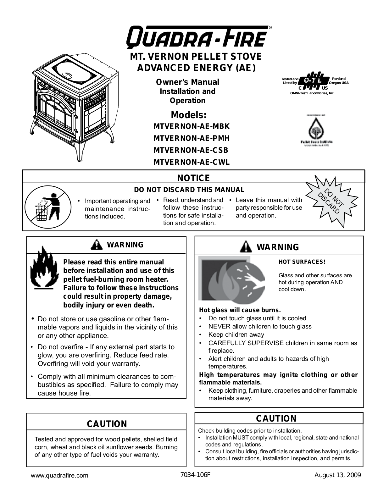 Quadra-Fire MTVERNON-AE-MBK User Manual