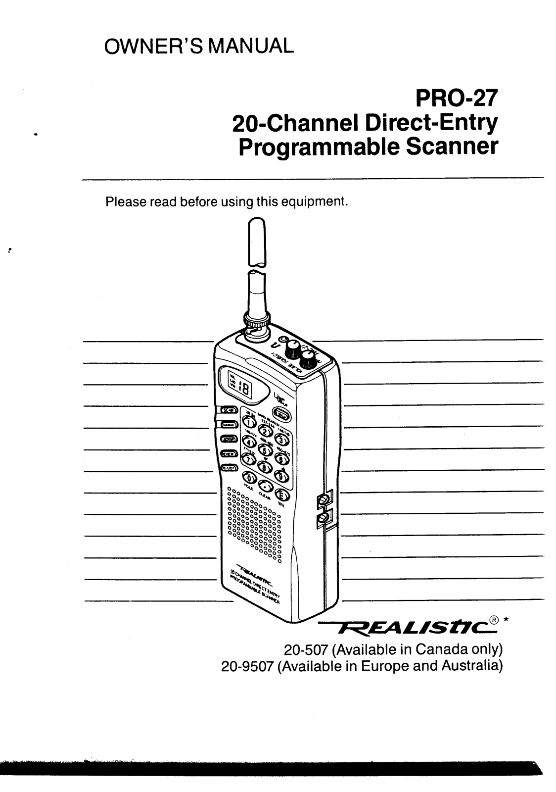 Realistic   RadioShack PRO-27 Owners Manual