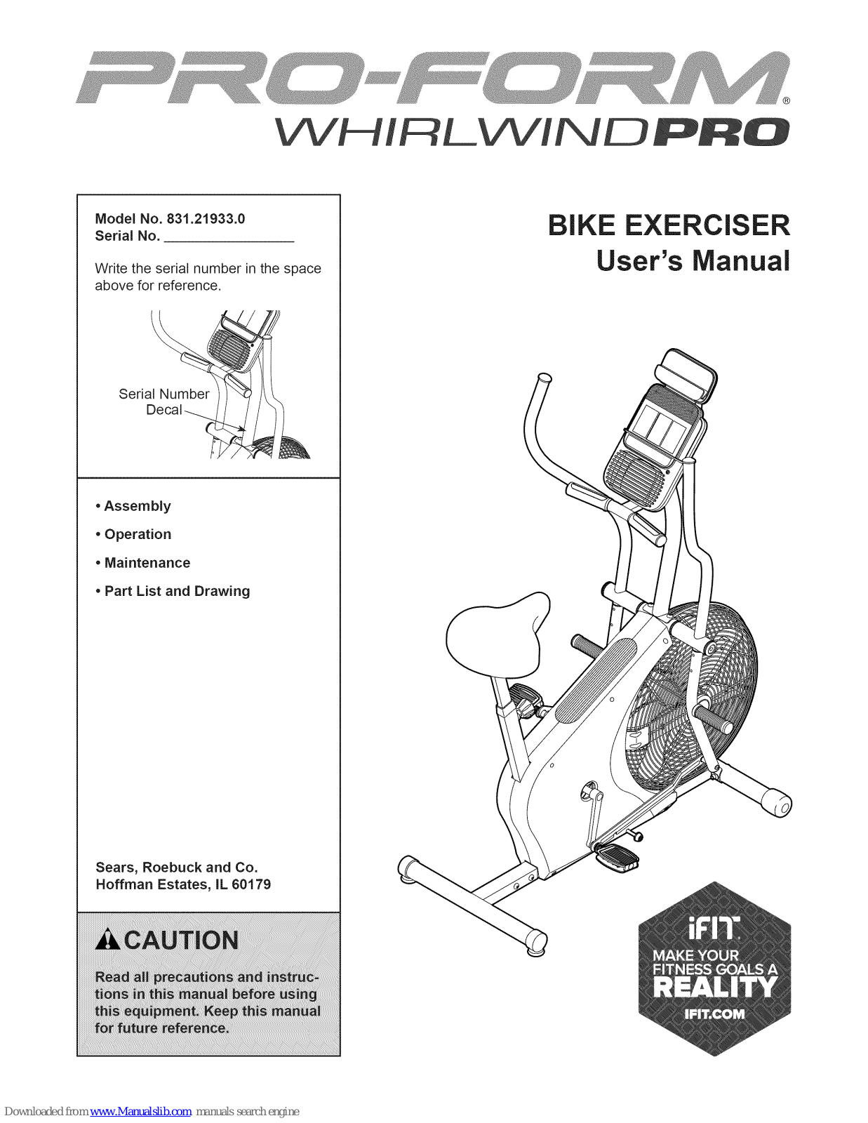 Pro-Form Whirlwind PRO, 831.21933.0 User Manual - ManualMachine.com