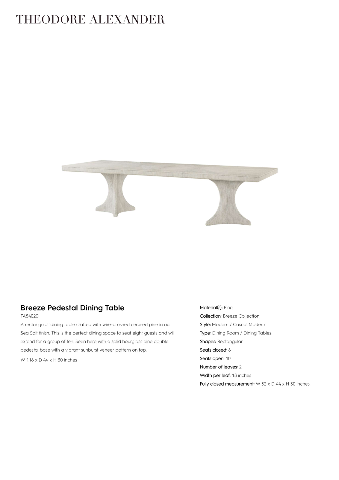 Theodore Alexander FPLJ6657 Specifications - ManualMachine.com