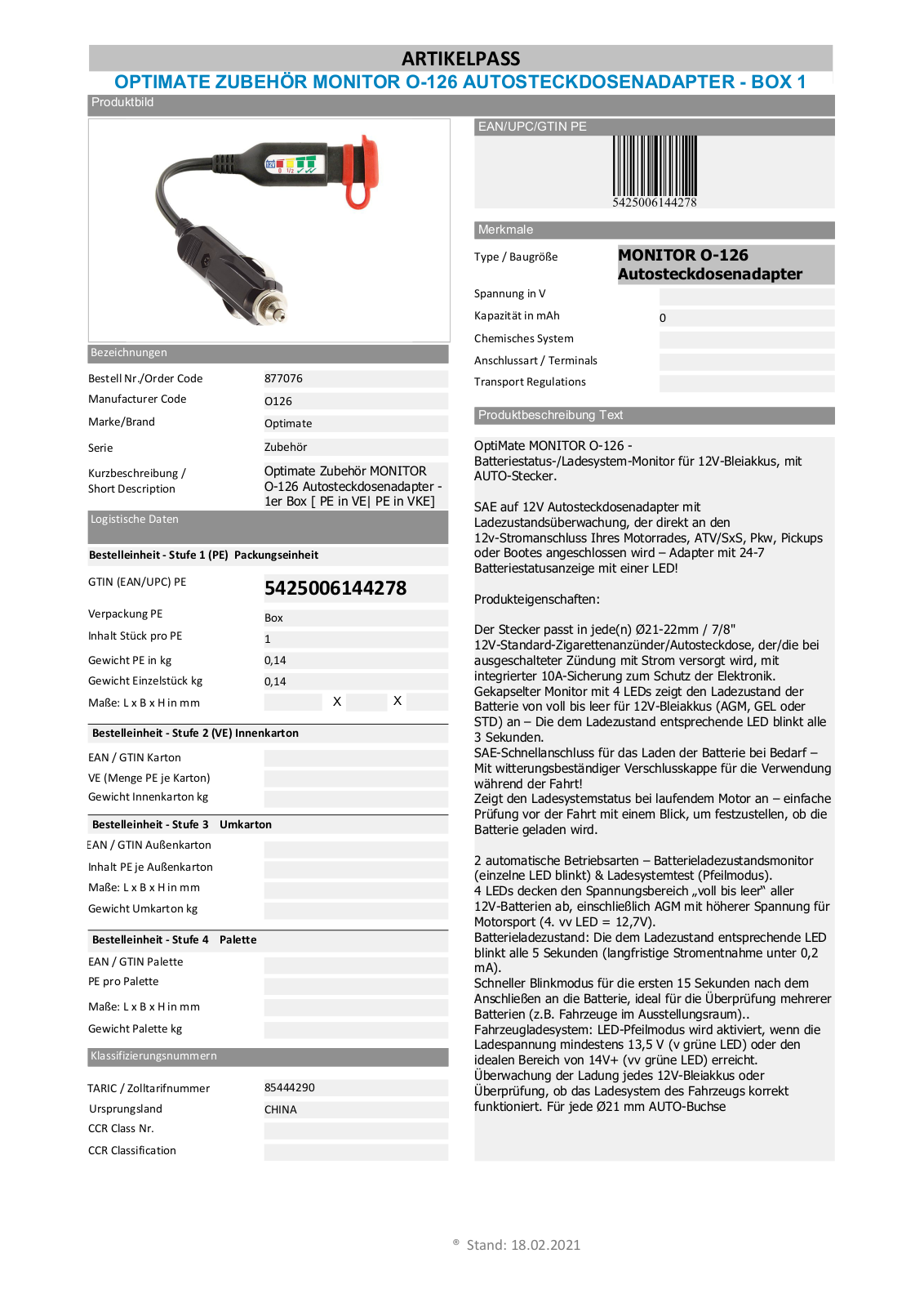 Optimate O-126 Datasheet