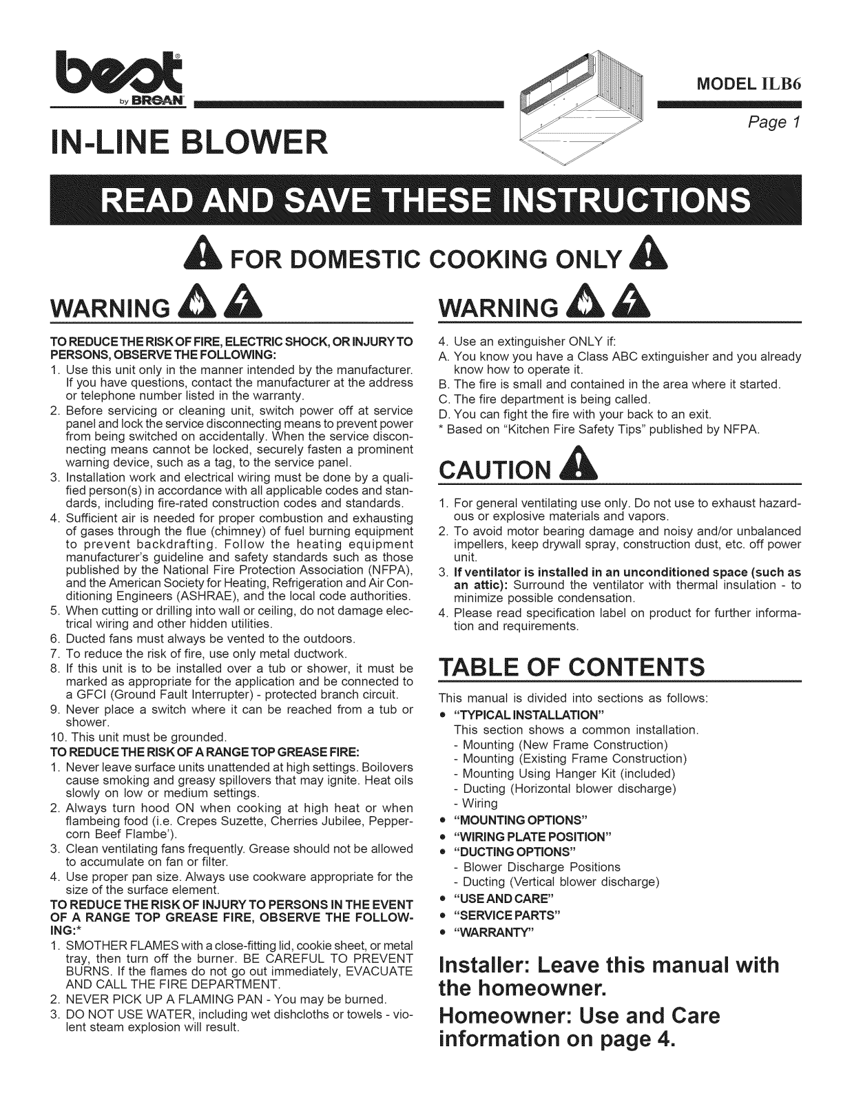 Broan ILB6 Installation Guide