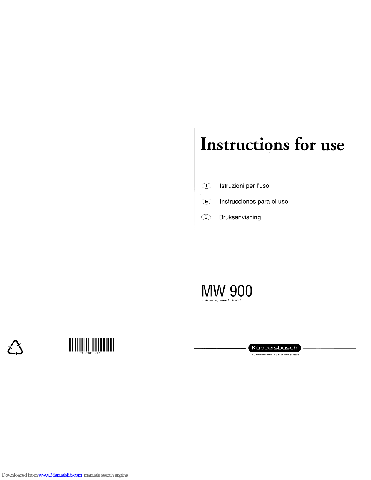 Kuppersbusch MW 900 microspeed duo Instructions For Use Manual