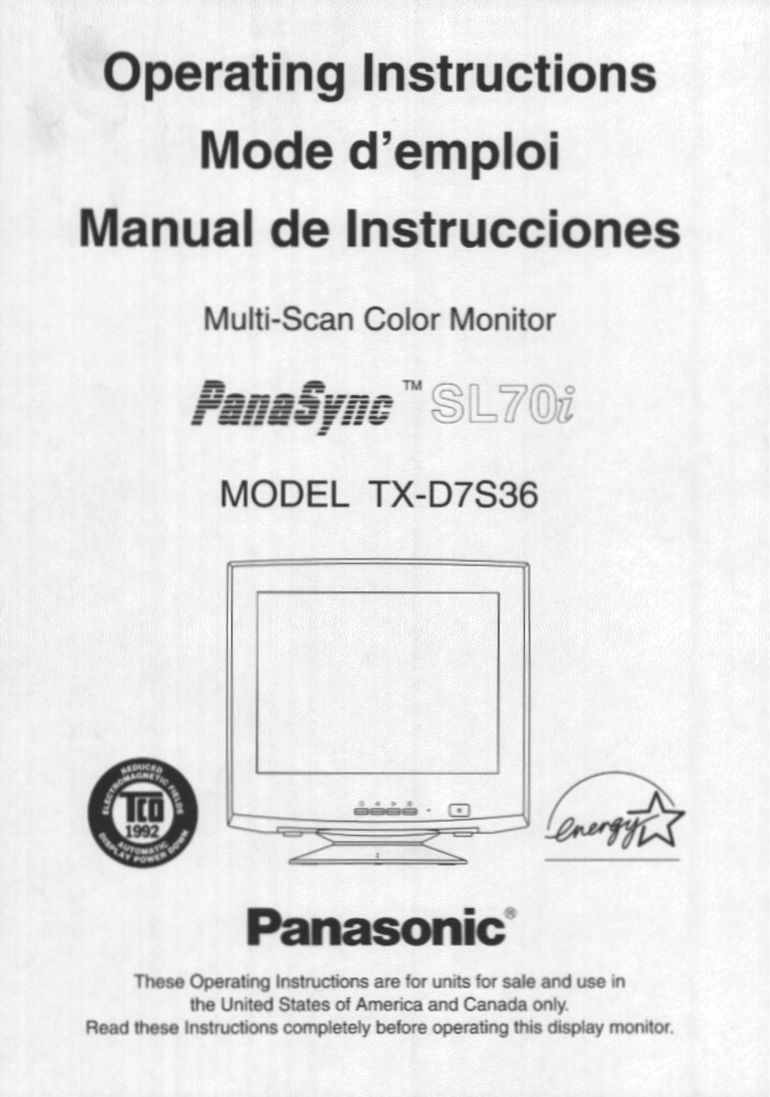 Panasonic sl-70i Operation Manual