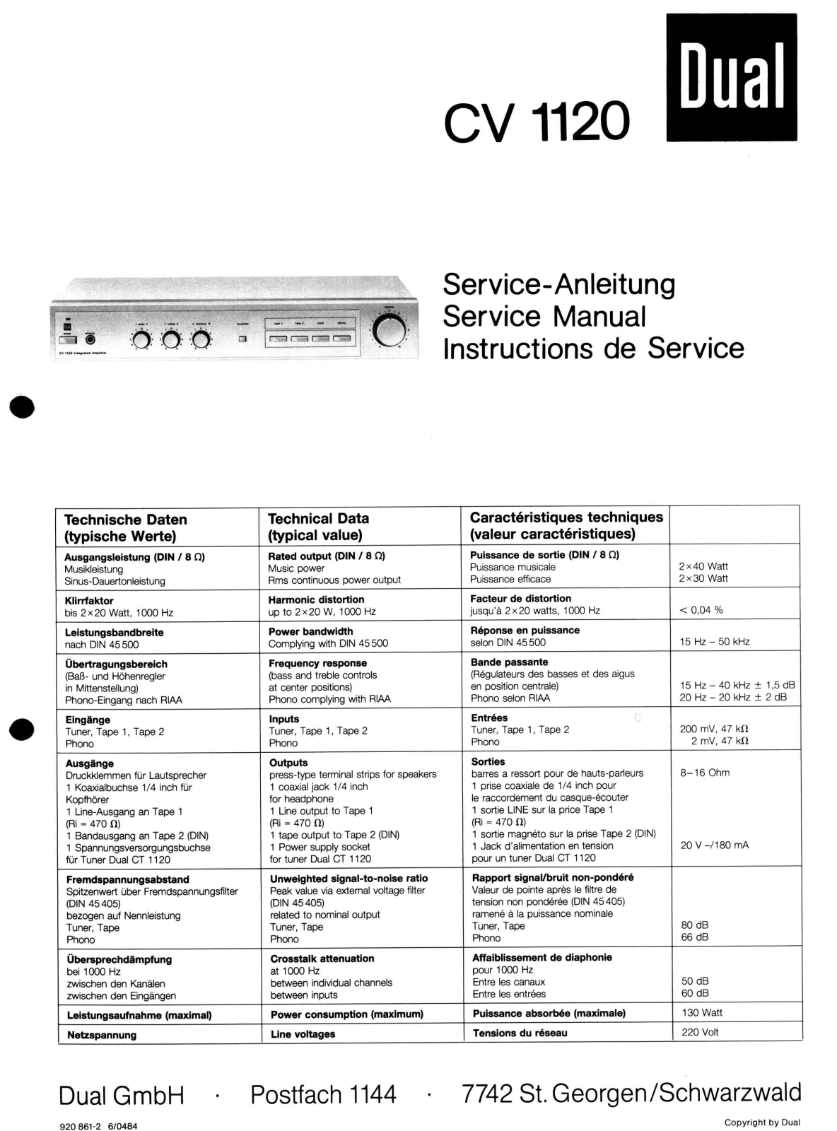 Dual CV-1120 Service manual