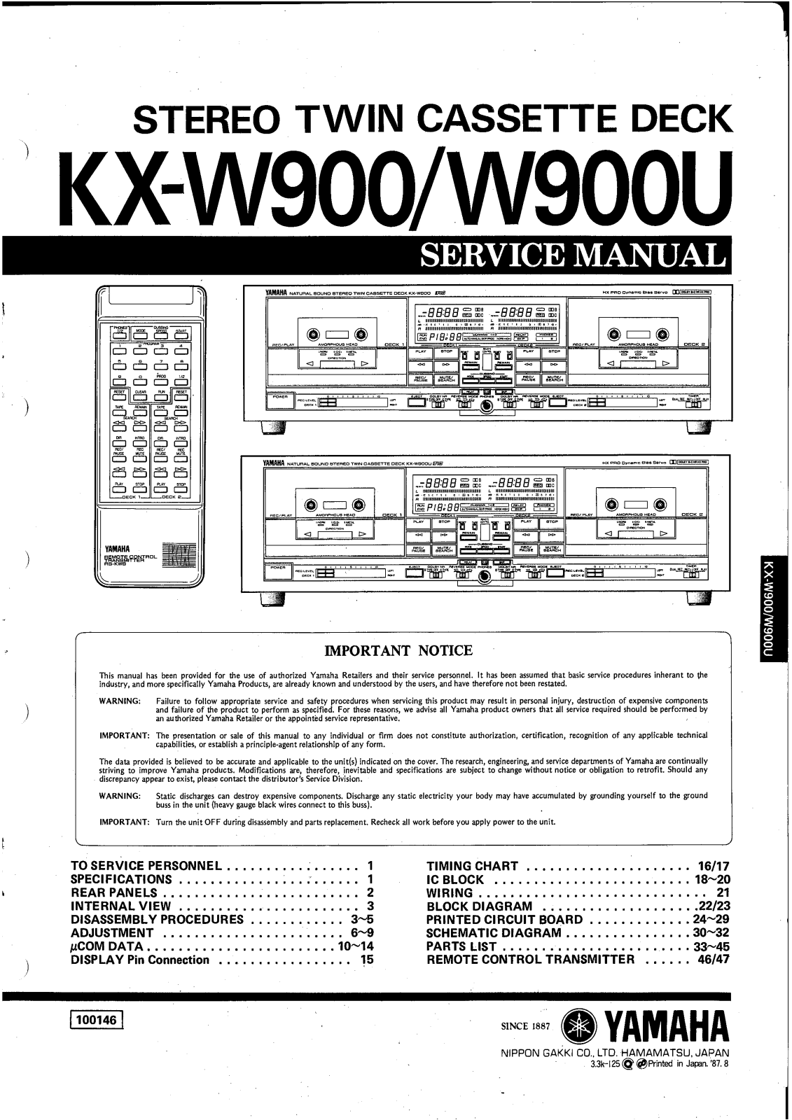 Yamaha KXW-900, KXW-900-U Service manual