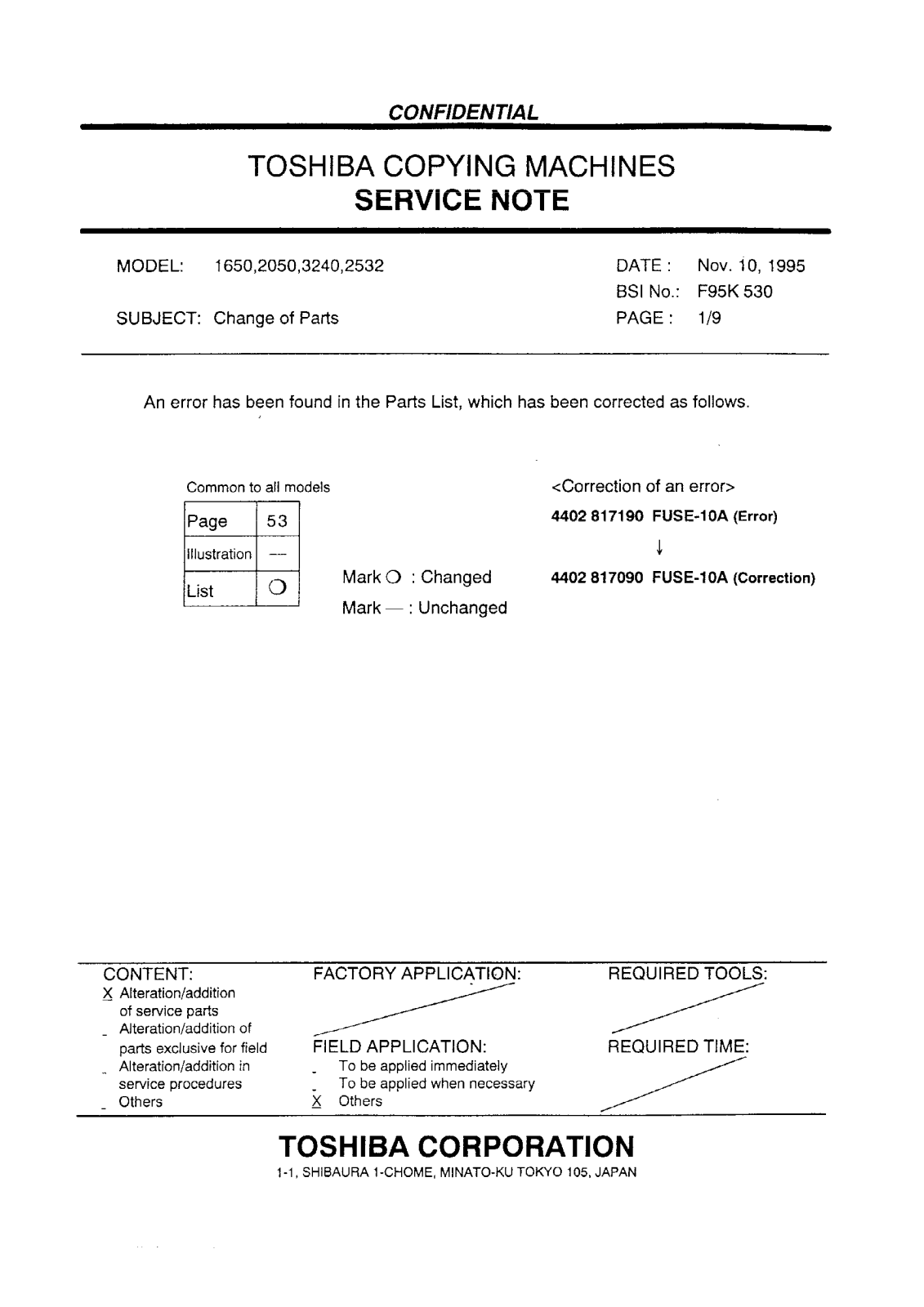 Toshiba f95k530 Service Note