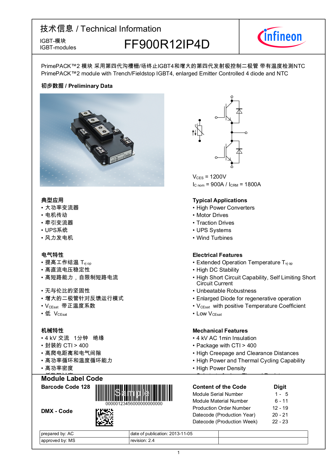 Infineon FF900R12IP4D Data Sheet