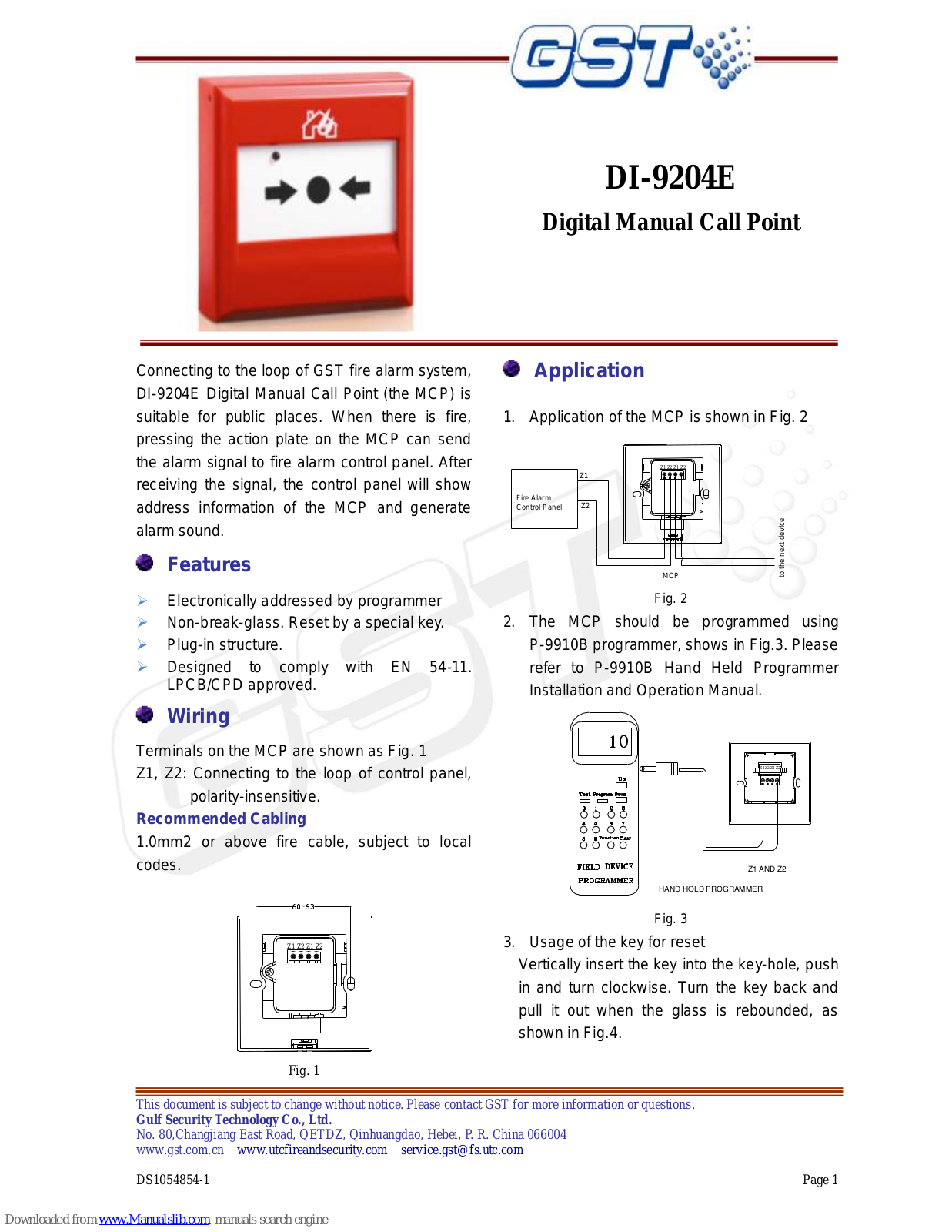 GST DI-9204E Installation And Operation Manual