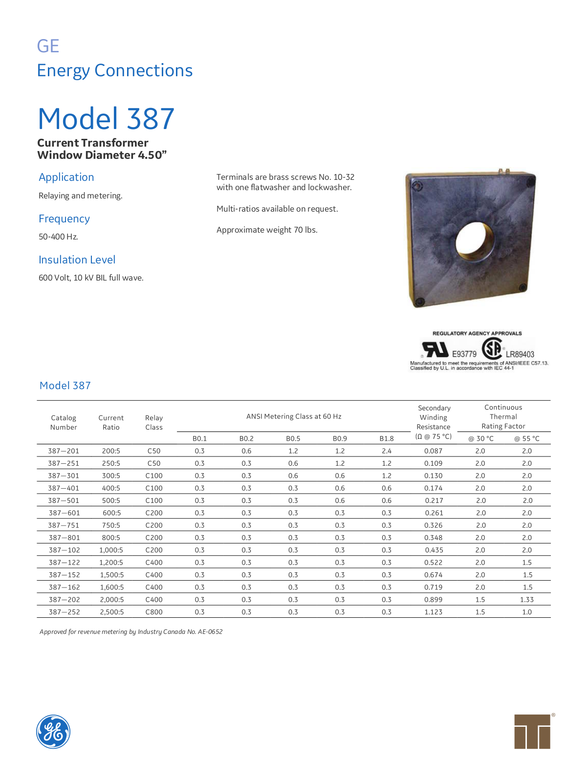 Instrument Transformer, Div of GE 387 Data Sheet