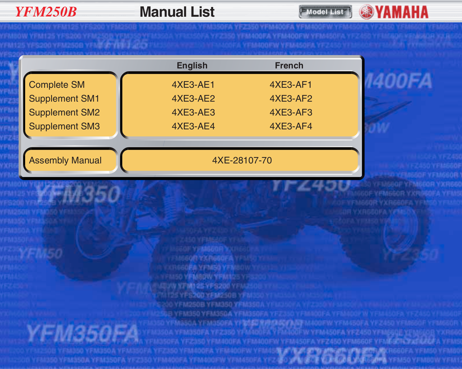 Yamaha YFM250B User Manual