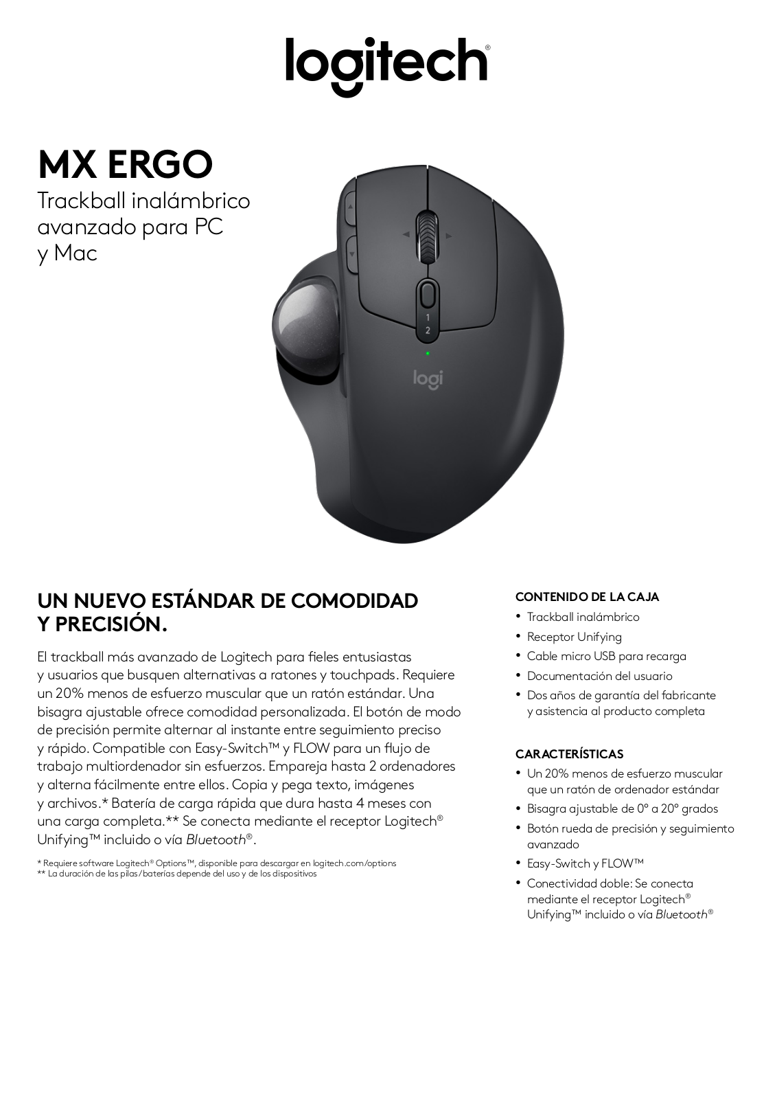 Logitech MX ERGO SPECIFICATIONS