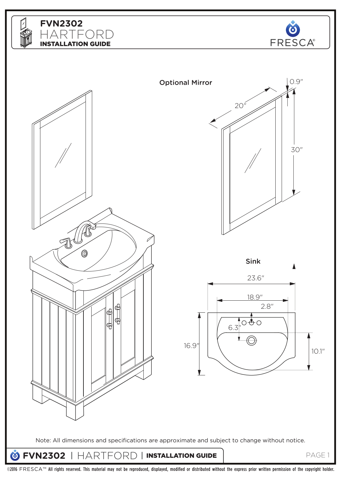 Fresca FVN2302WHCMB Installation Manual