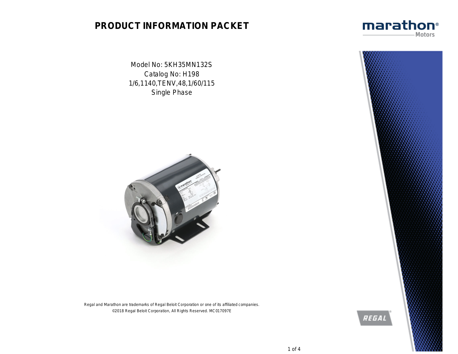 Marathon Electric 5KH35MN132S Product Information Packet