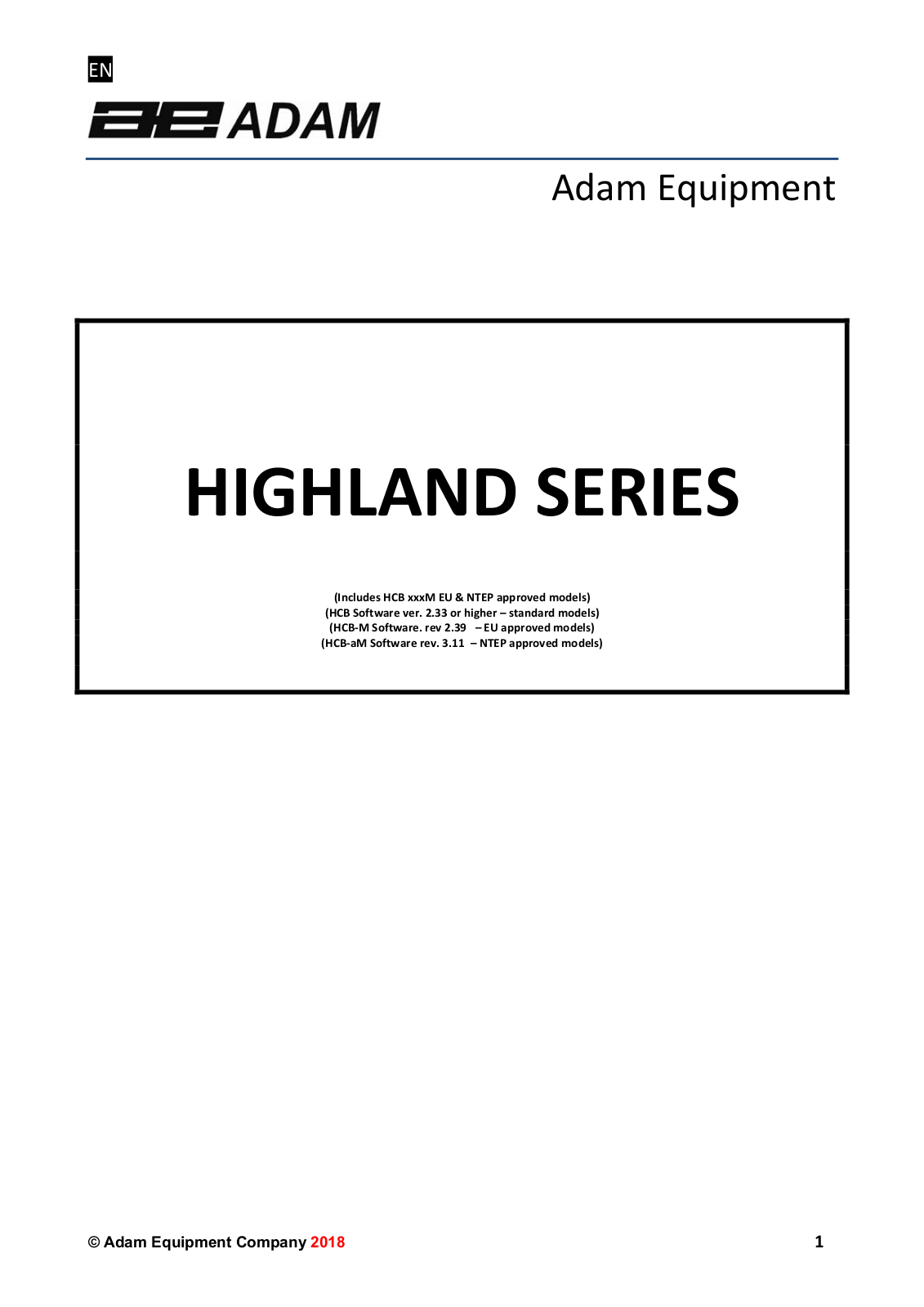 Adam Equipment HCB153, HCB123, HCB302, HCB1502, HCB1002 User Manual