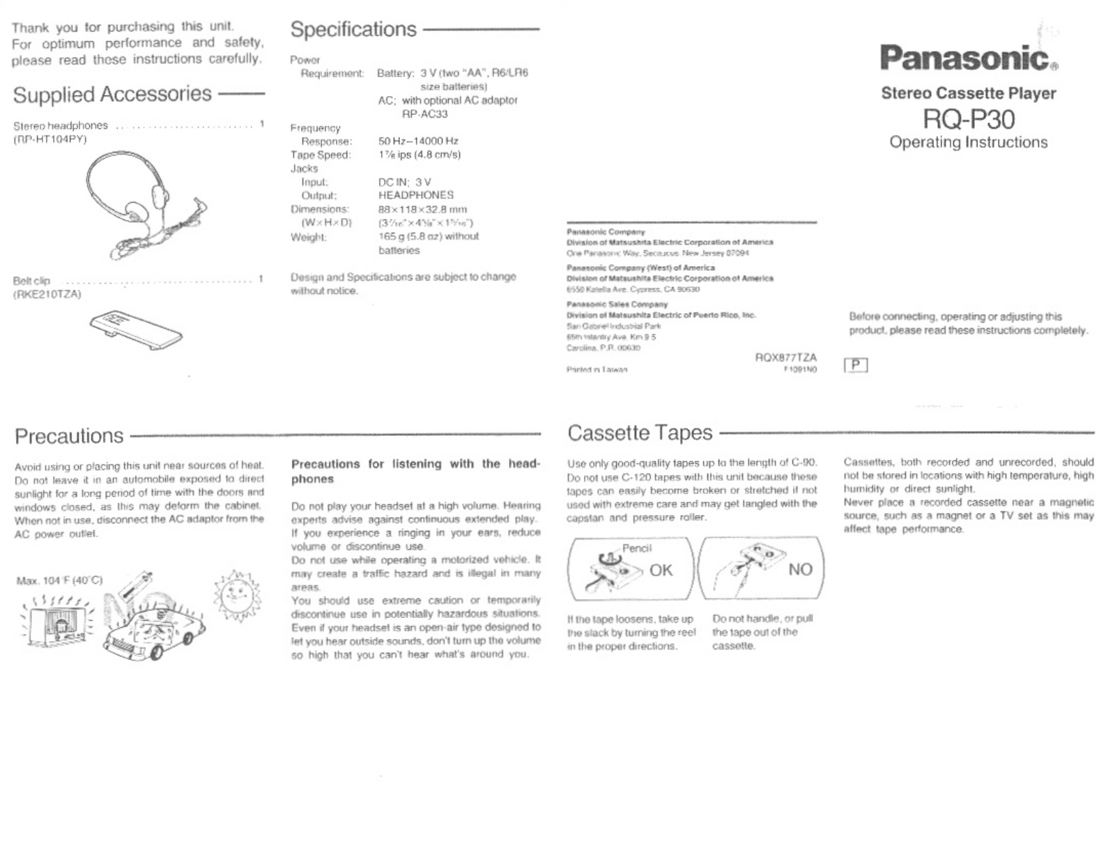 Panasonic RQ-P30 User Manual