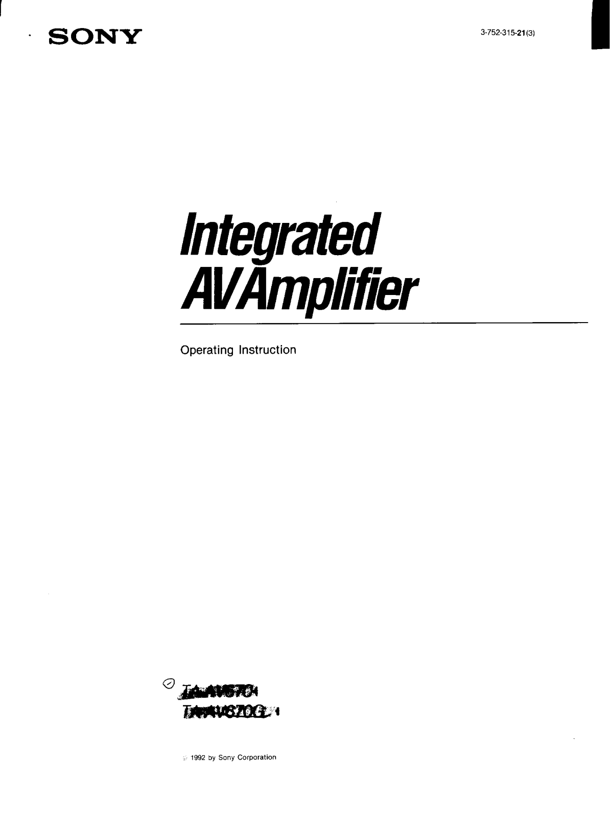 Sony TA-AV670 User Manual