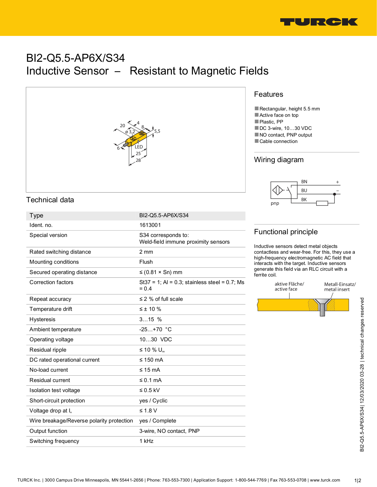 TURCK BI2-Q5.5-AP6X/S34 Technical data