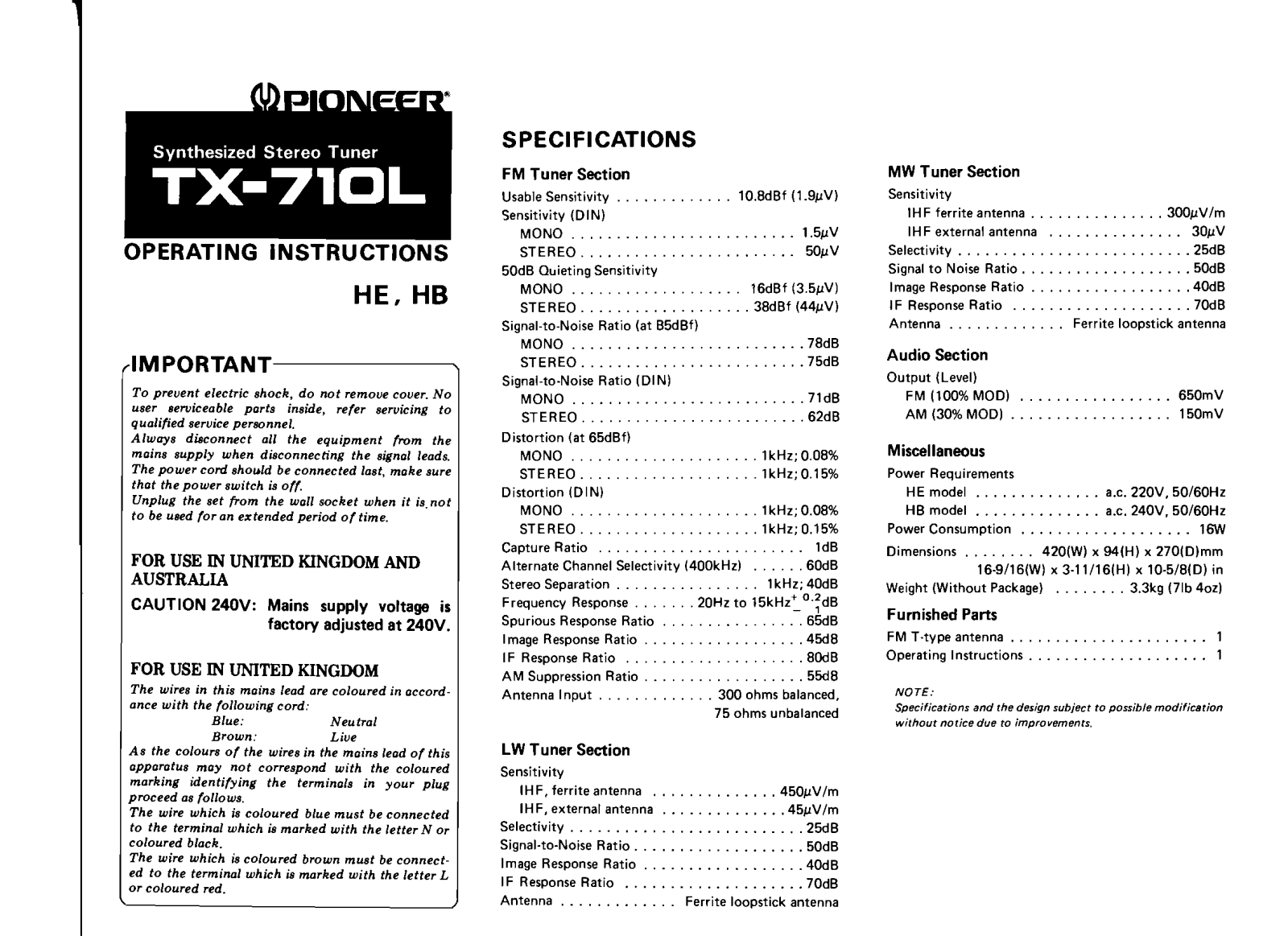 Pioneer TX-710-L Owners manual