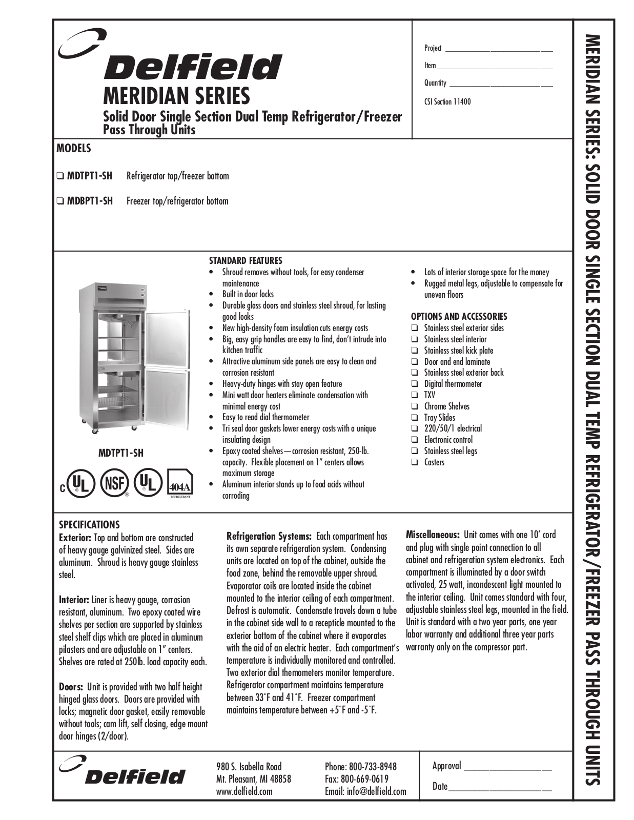 Delfield MDTPT1-SH, MDBPT1-SH User Manual