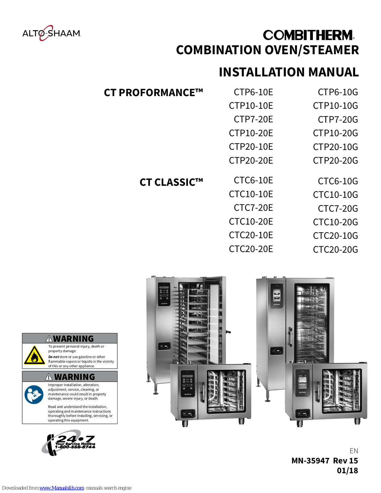 Alto-Shaam CT PROFORMANCE CTP20-10E, CT PROFORMANCE CTP6-10E, CT PROFORMANCE CTP10-20E, CT PROFORMANCECTP20-20E, CT PROFORMANCE CTP6-10G Installation Manual