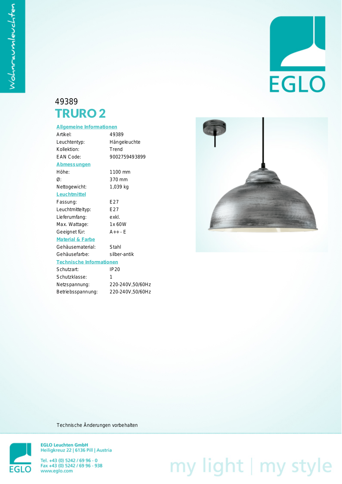 Eglo 49389 Service Manual