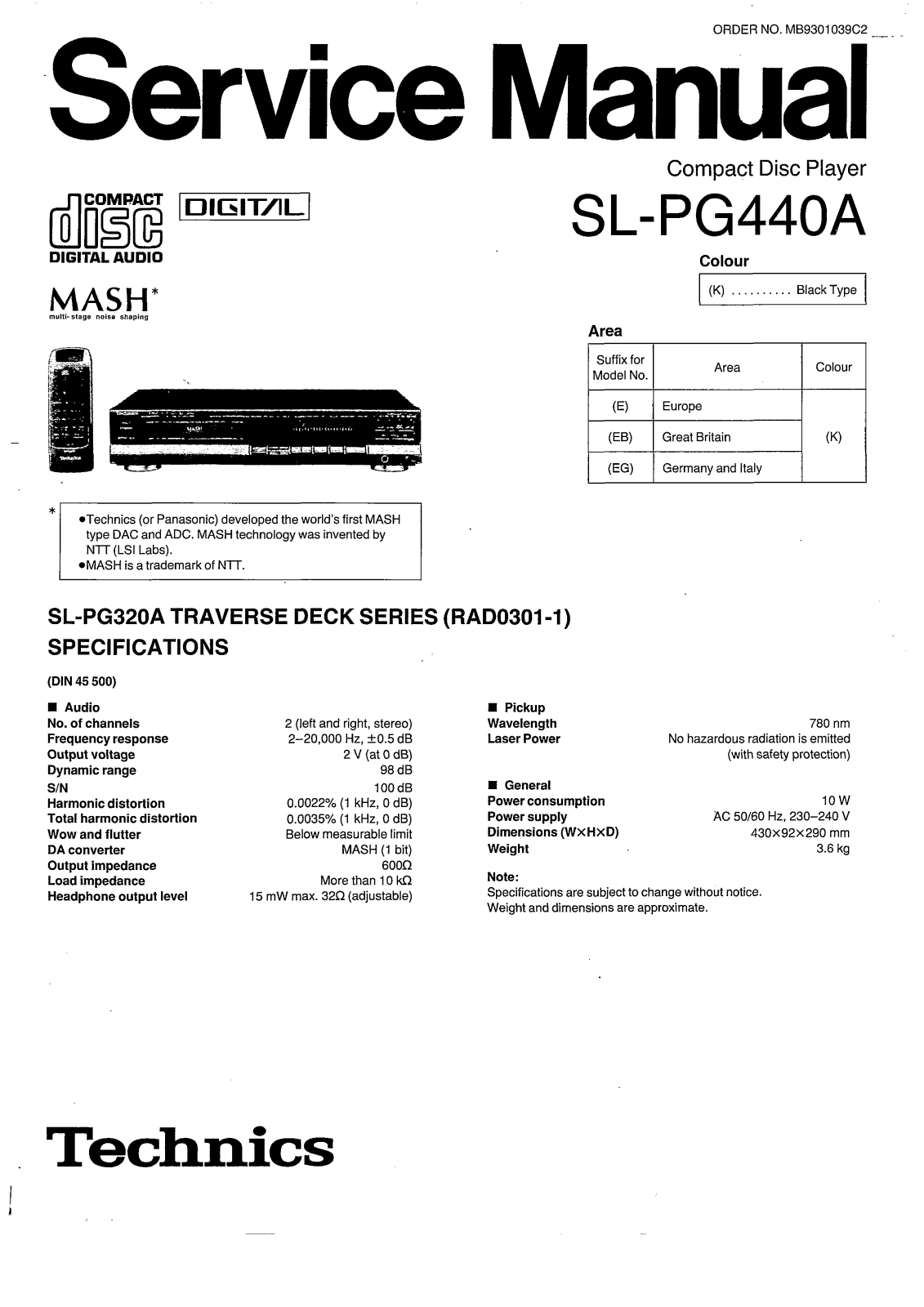 Technics SLPG-440 Service manual