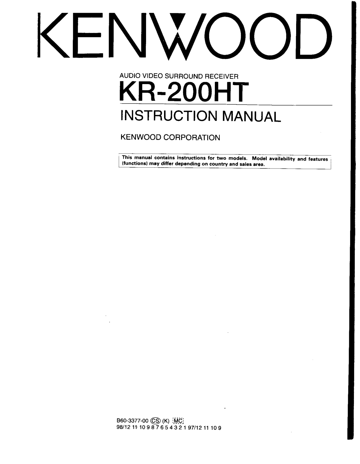 Kenwood KR-200HT, HTB-200 Owner's Manual