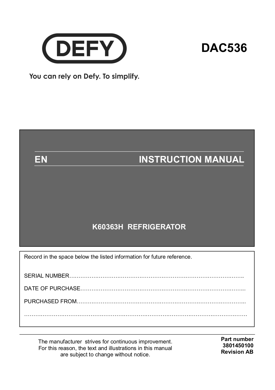 Defy DAC536 User Manual