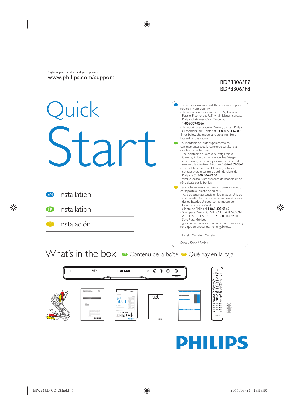 Philips BDP3306 Quick Start Manual