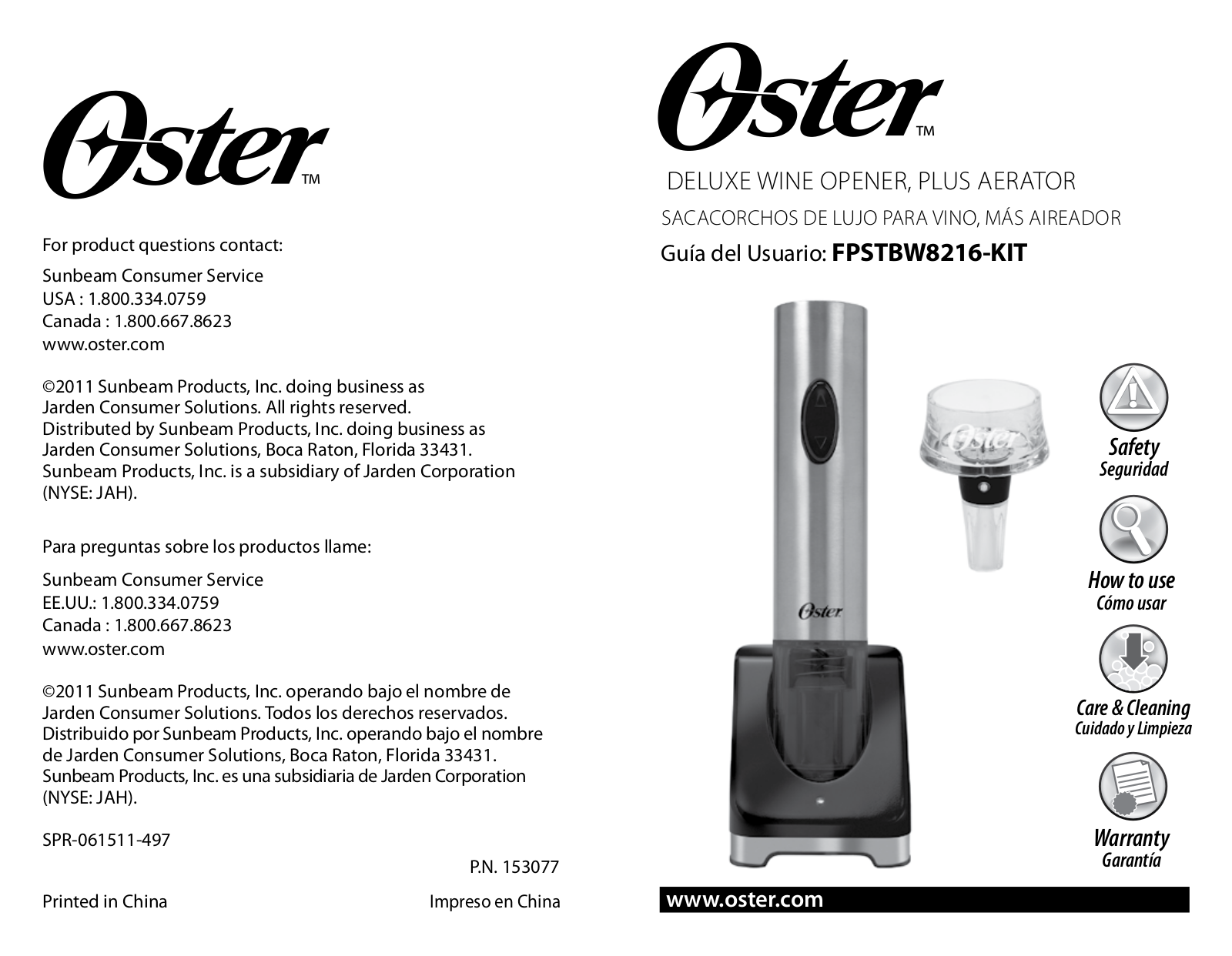 Oster FPSTBW8216-KIT Owner's Manual