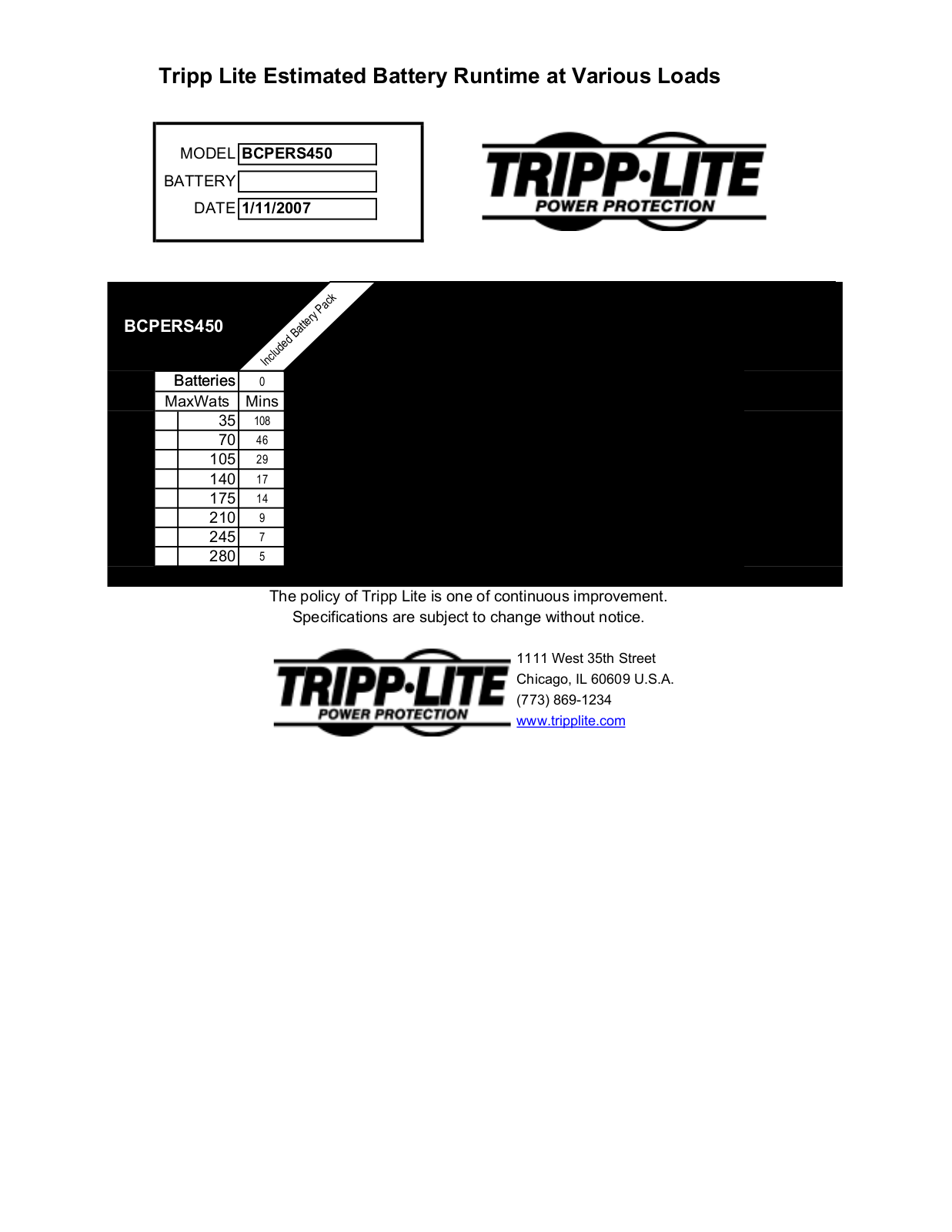 Tripp Lite BCPERS450 Quick Start Guide