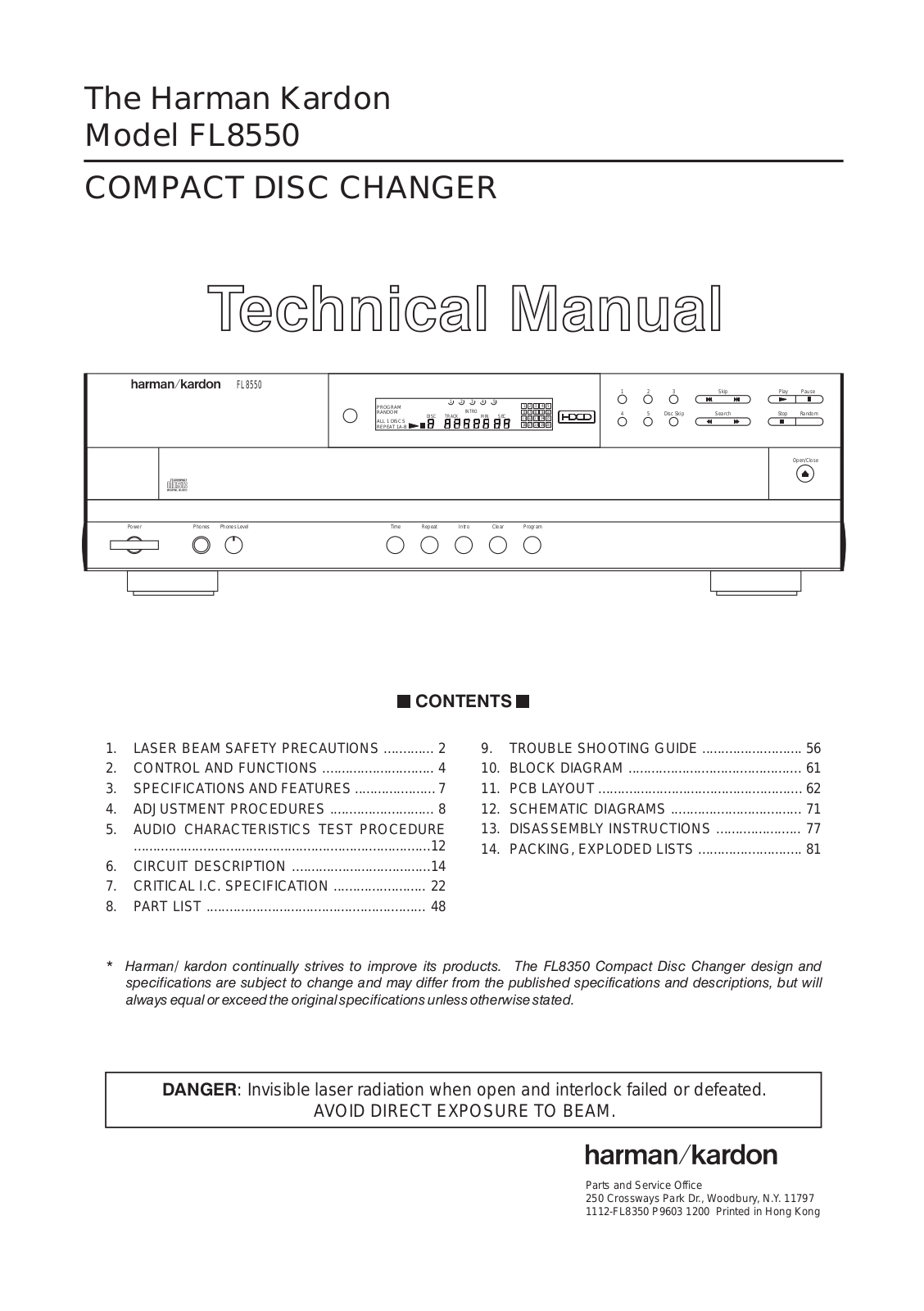 Harman Kardon FL8550 Technical Manual