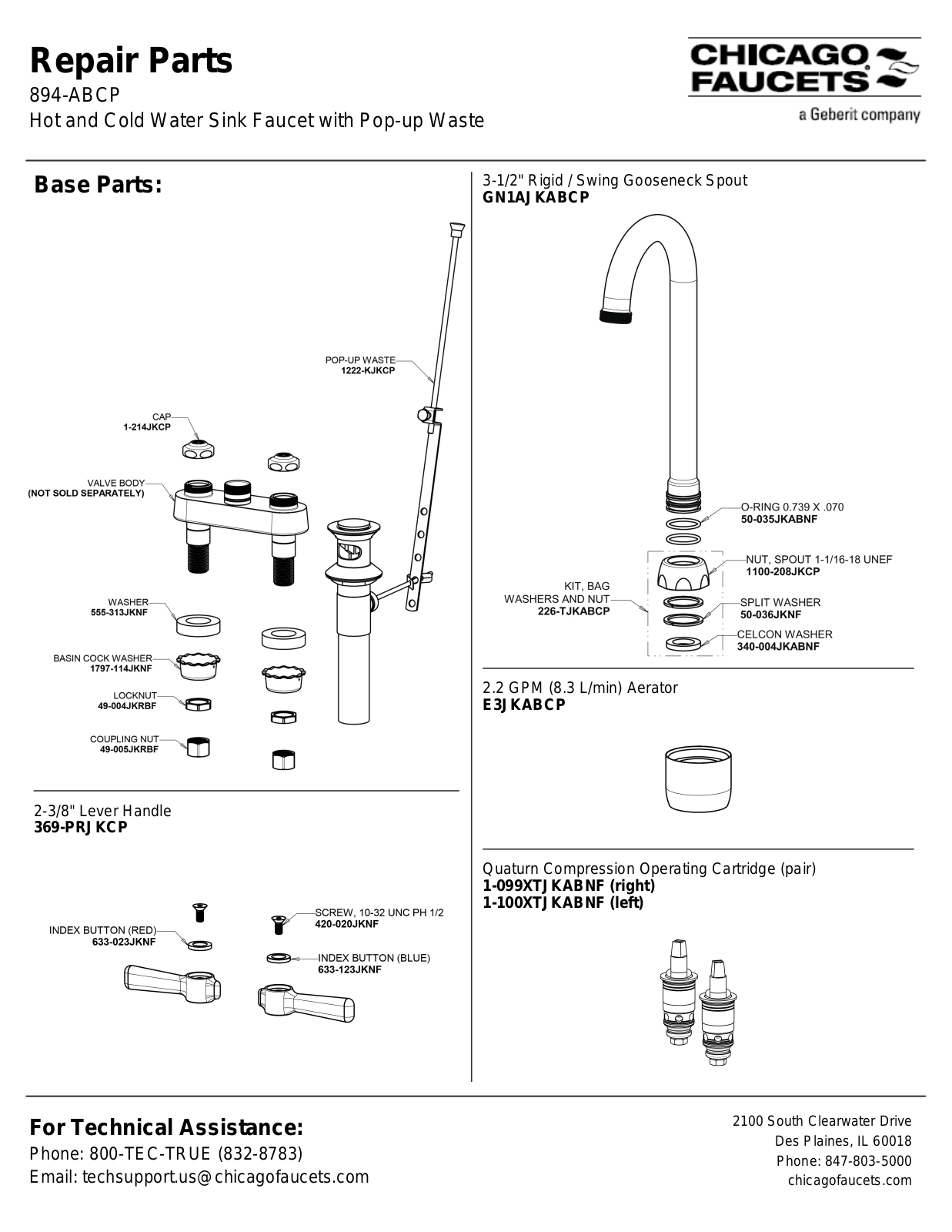 Chicago Faucet 894-AB Parts List