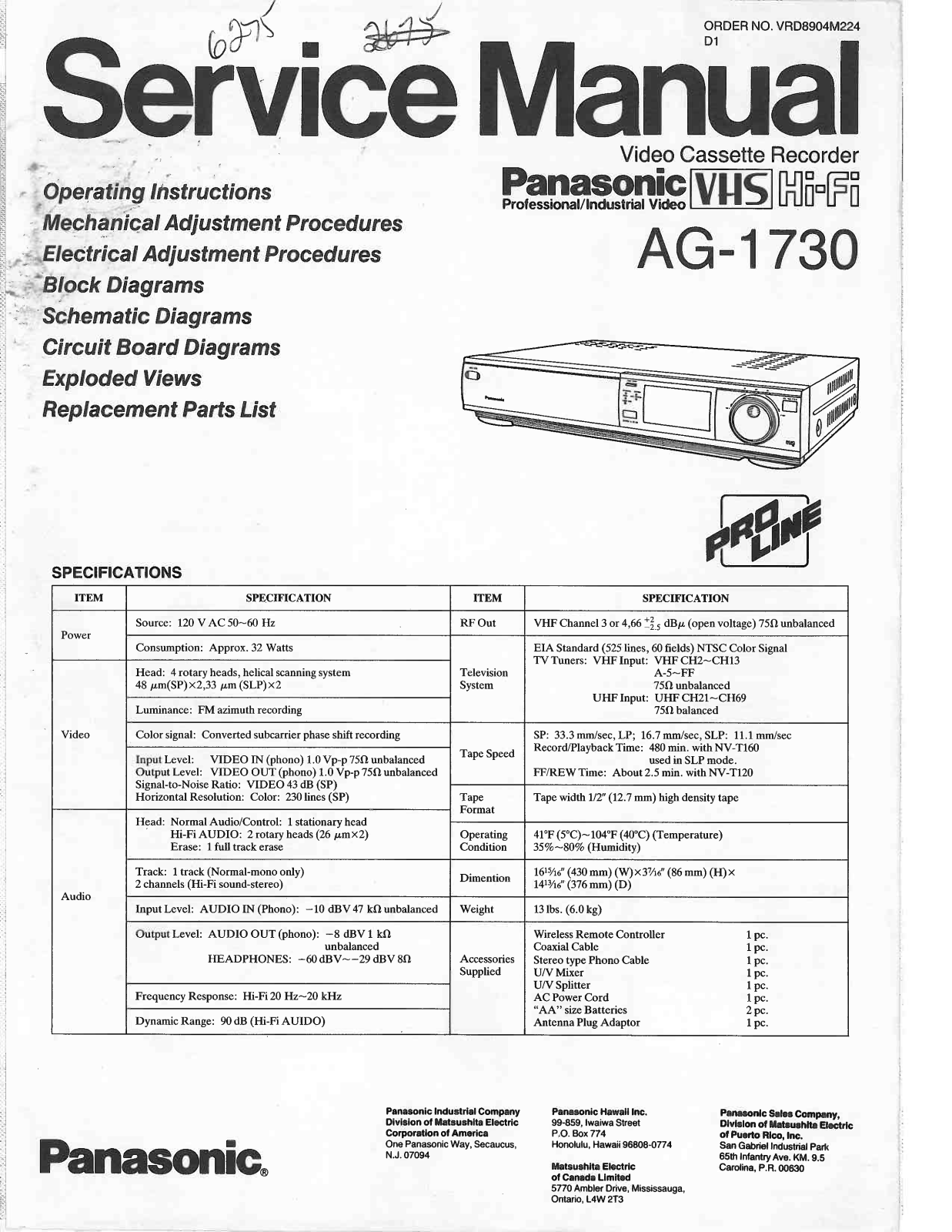 Panasonic ag 1730 Service Manual