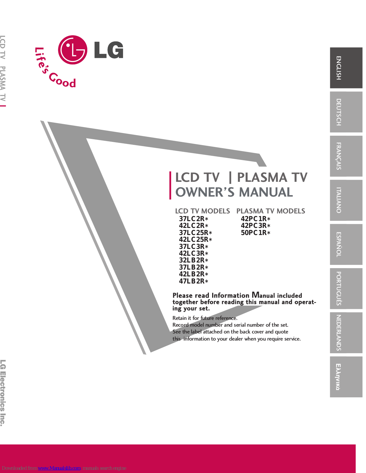 LG 42LC25R Series, 37LC3R Series, 42LC3R Series, 32LB2R Series, 37LB2R Series Owner's Manual