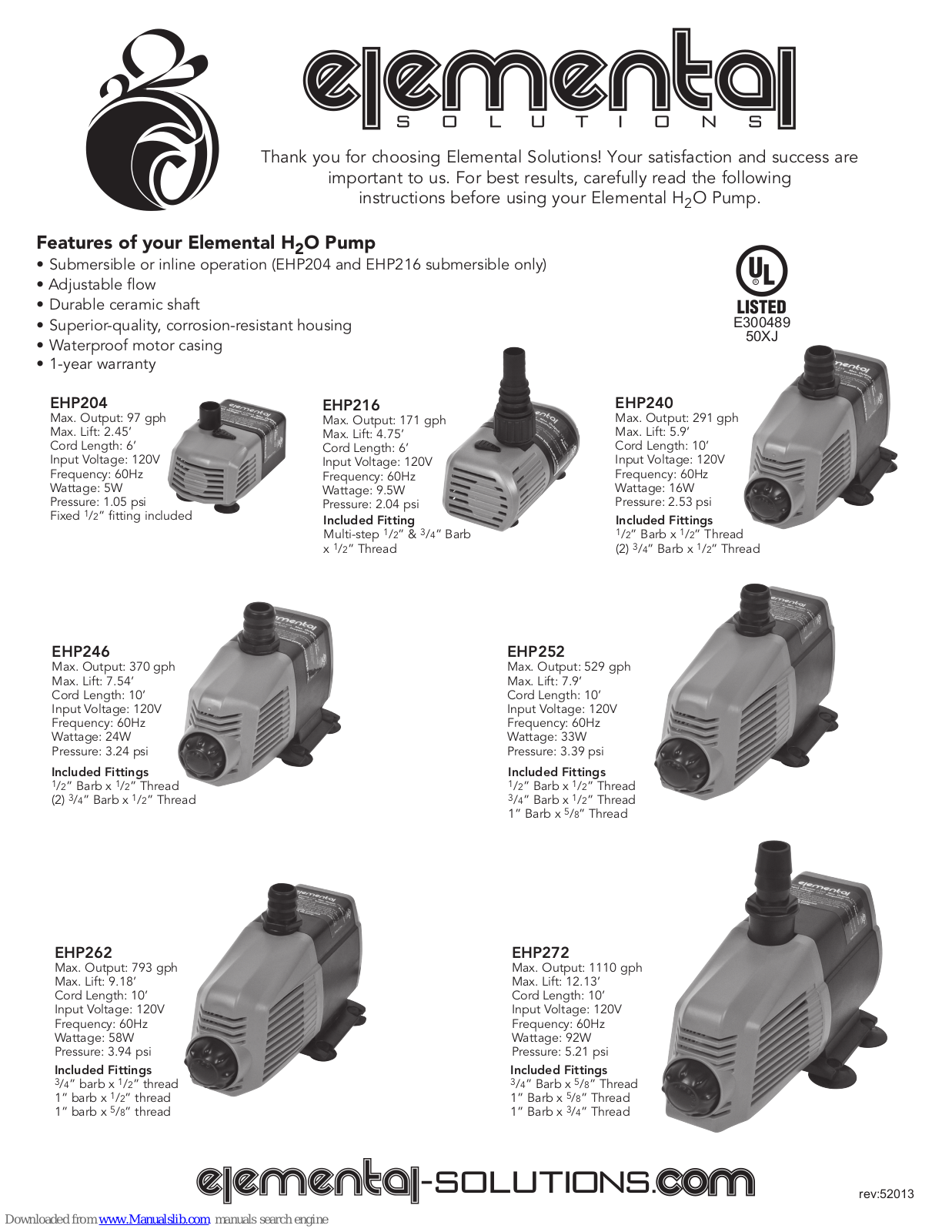 Elemental Solutions EHP204, EHP216, EHP240, EHP246, EHP252 User Manual