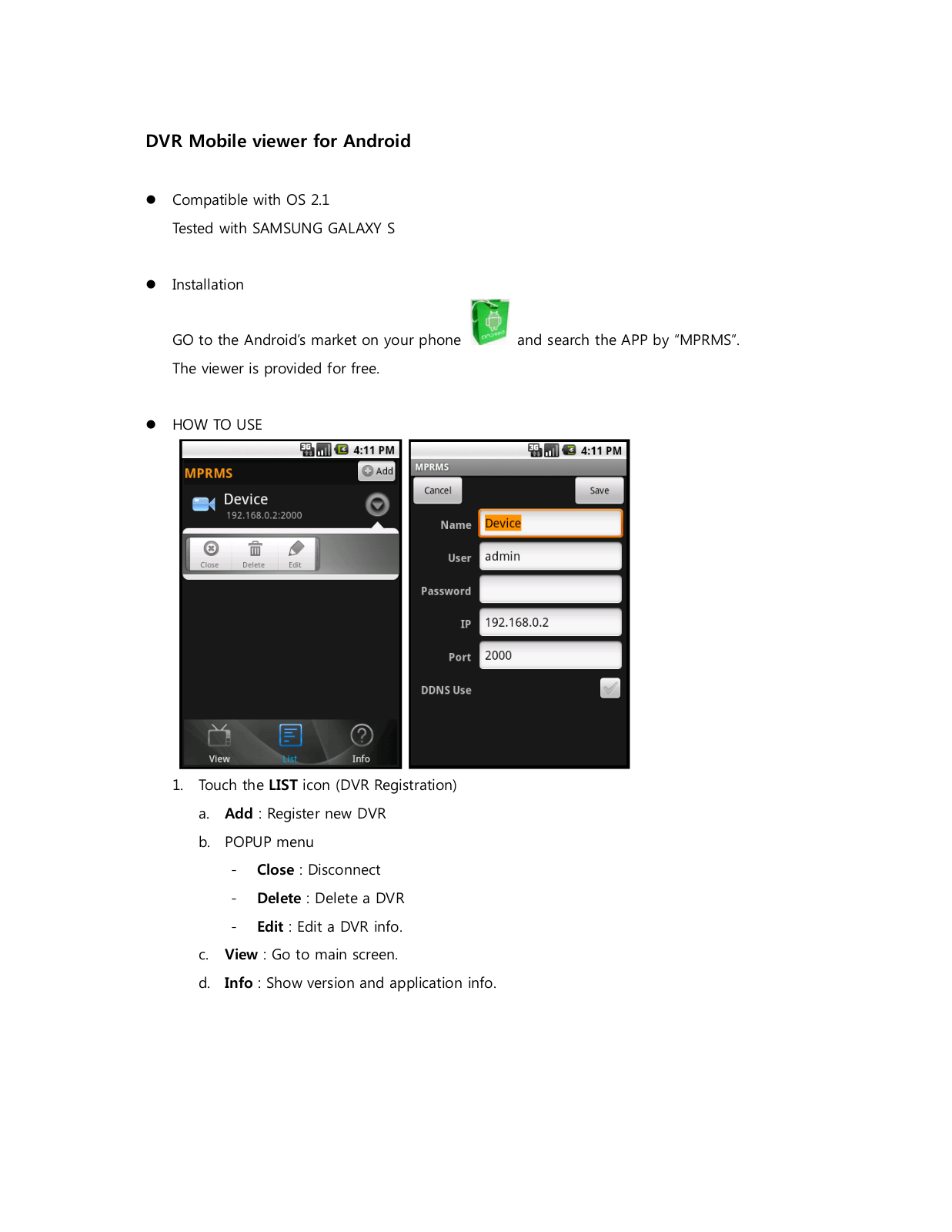 Opticom Android Mobile Viewer User Manual