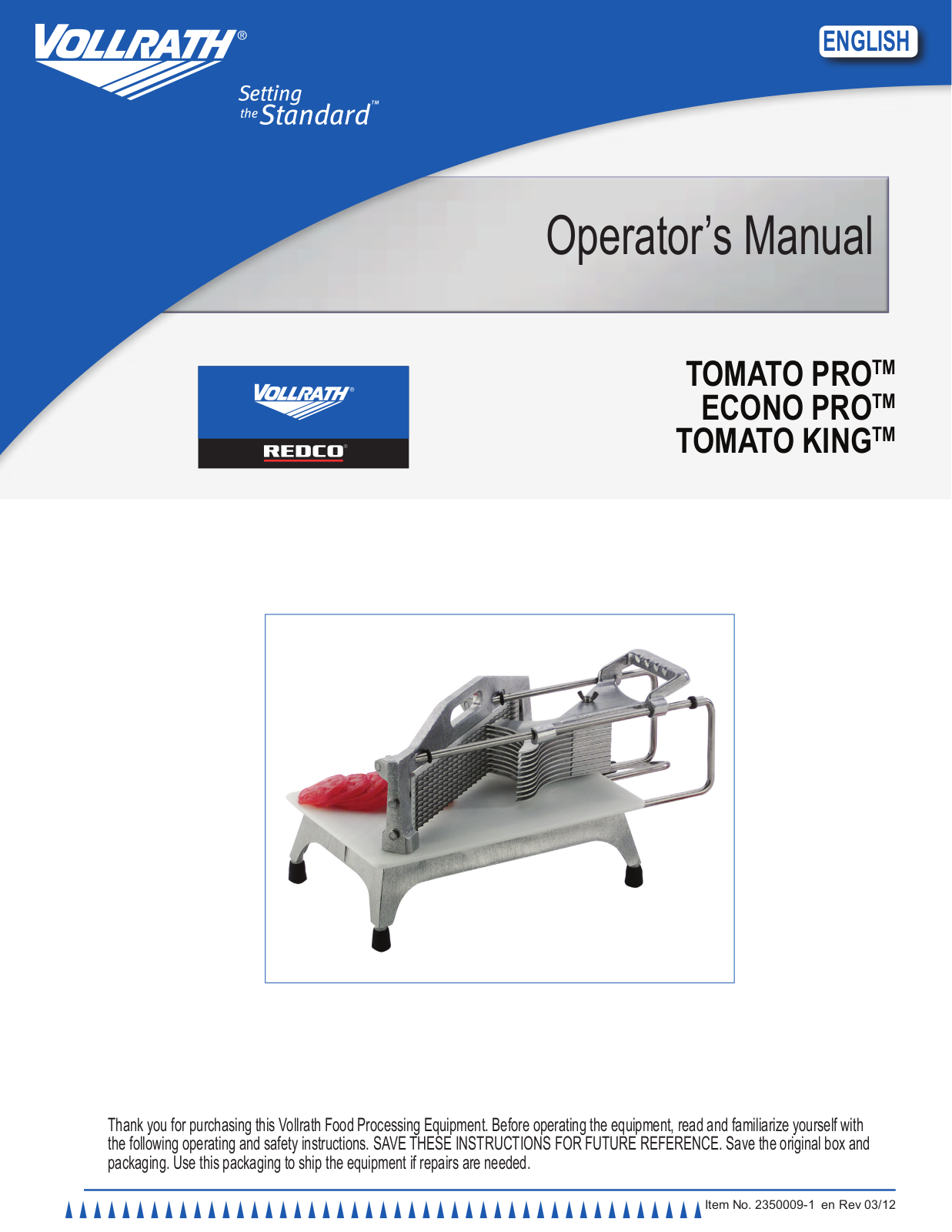 Vollrath TOMATO KING Service Manual