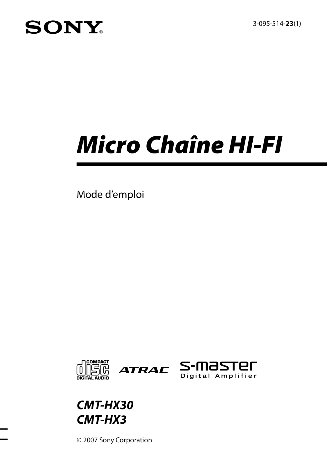 SONY CMT-HX30, CMT-HX3 User Manual