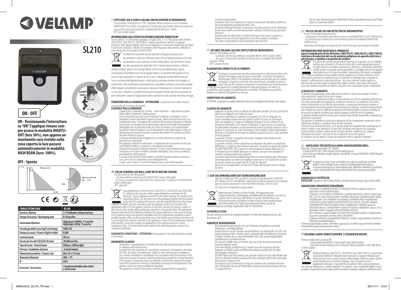 Velamp SL210 User Manual