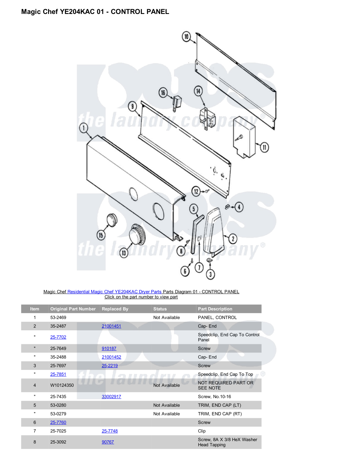 Magic Chef YE204KAC Parts Diagram