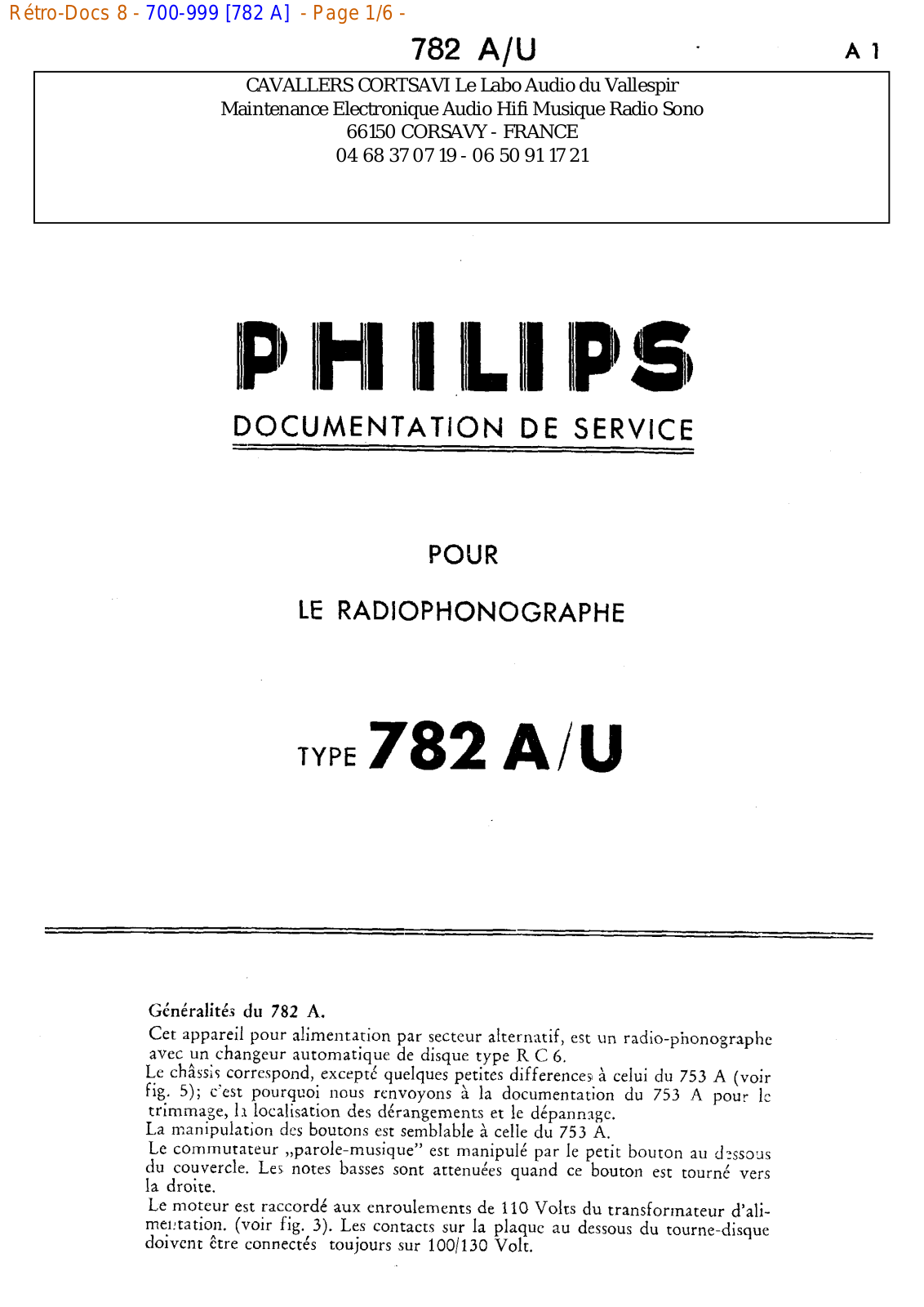 Philips 782 a Datasheet - ManualMachine.com