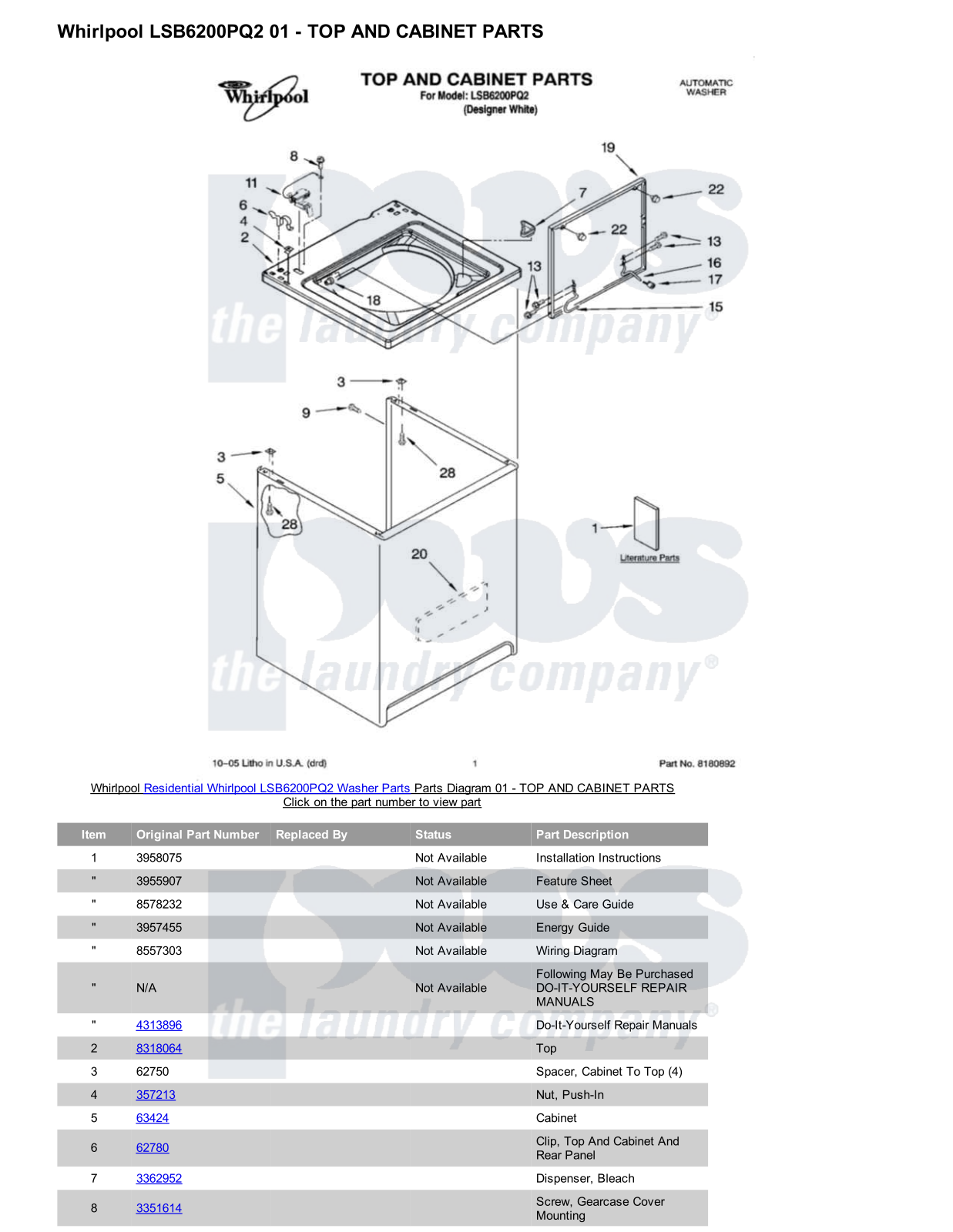 Whirlpool LSB6200PQ2 Parts Diagram