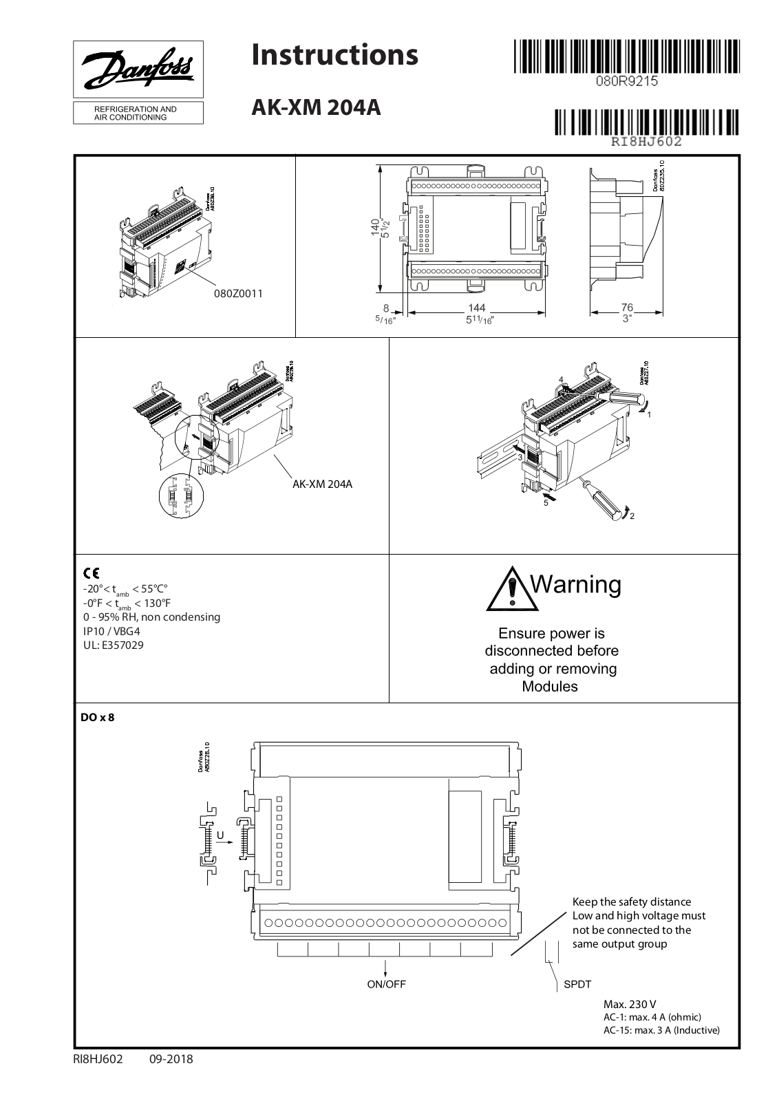 Danfoss AK-XM 204A Installation guide