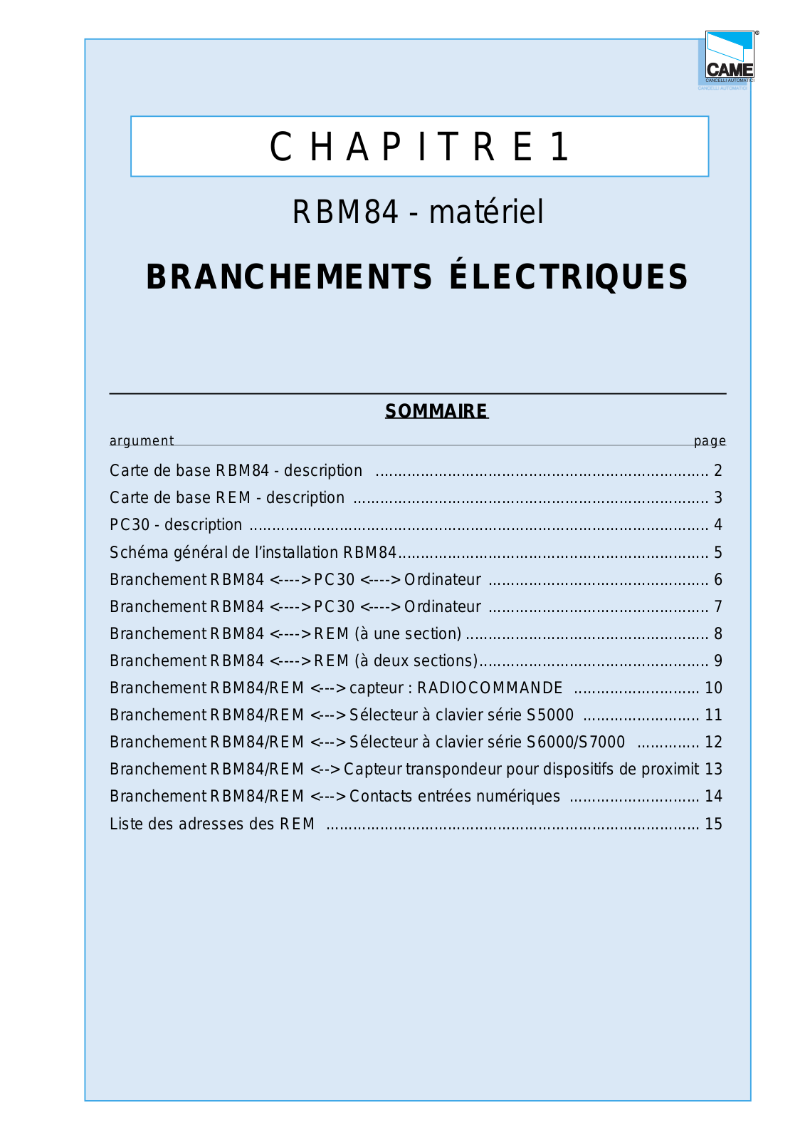 Came RBM84 Installation Manual