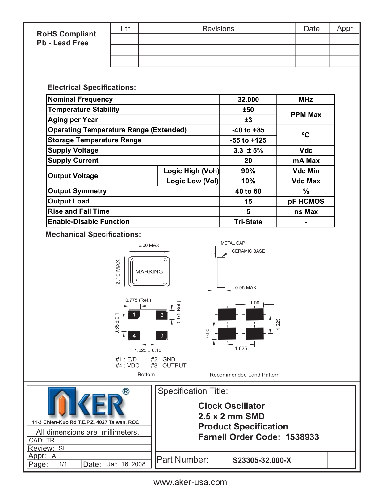 Datasheet S23305-32.000-X Datasheet (AKER) - ManualMachine.com