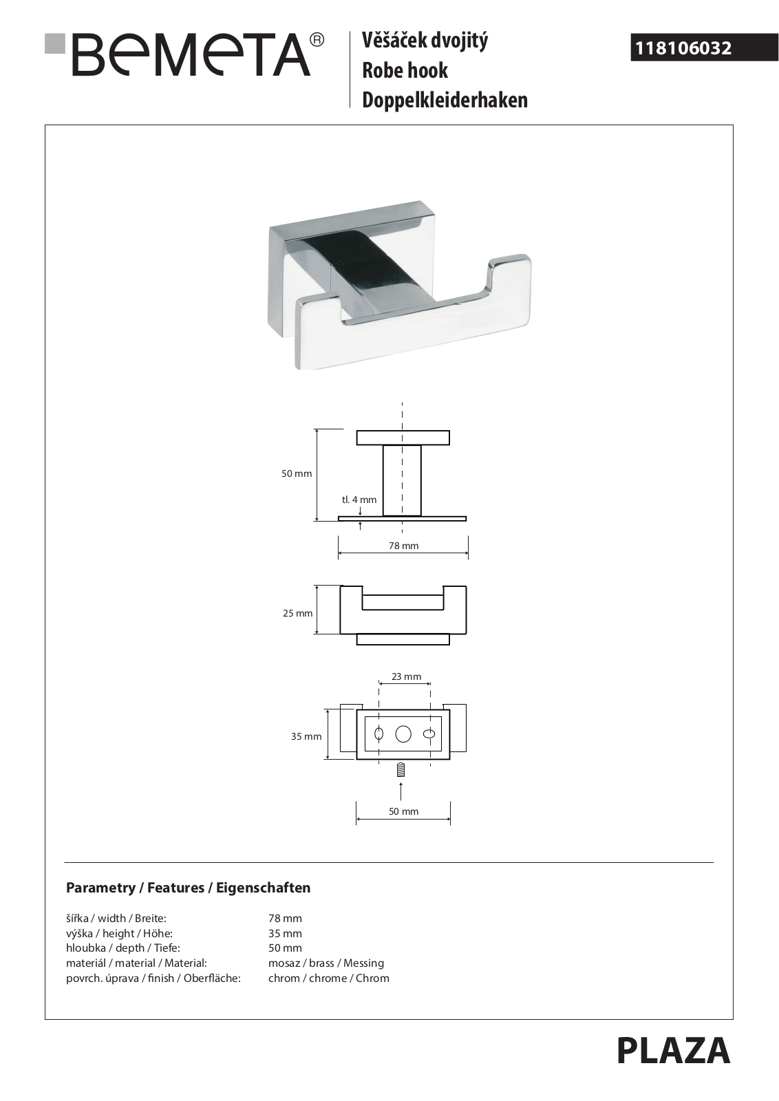 Bemeta Plaza 118106032 User guide