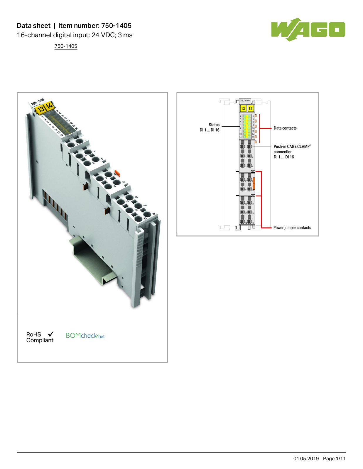 Wago 750-1405 Data Sheet