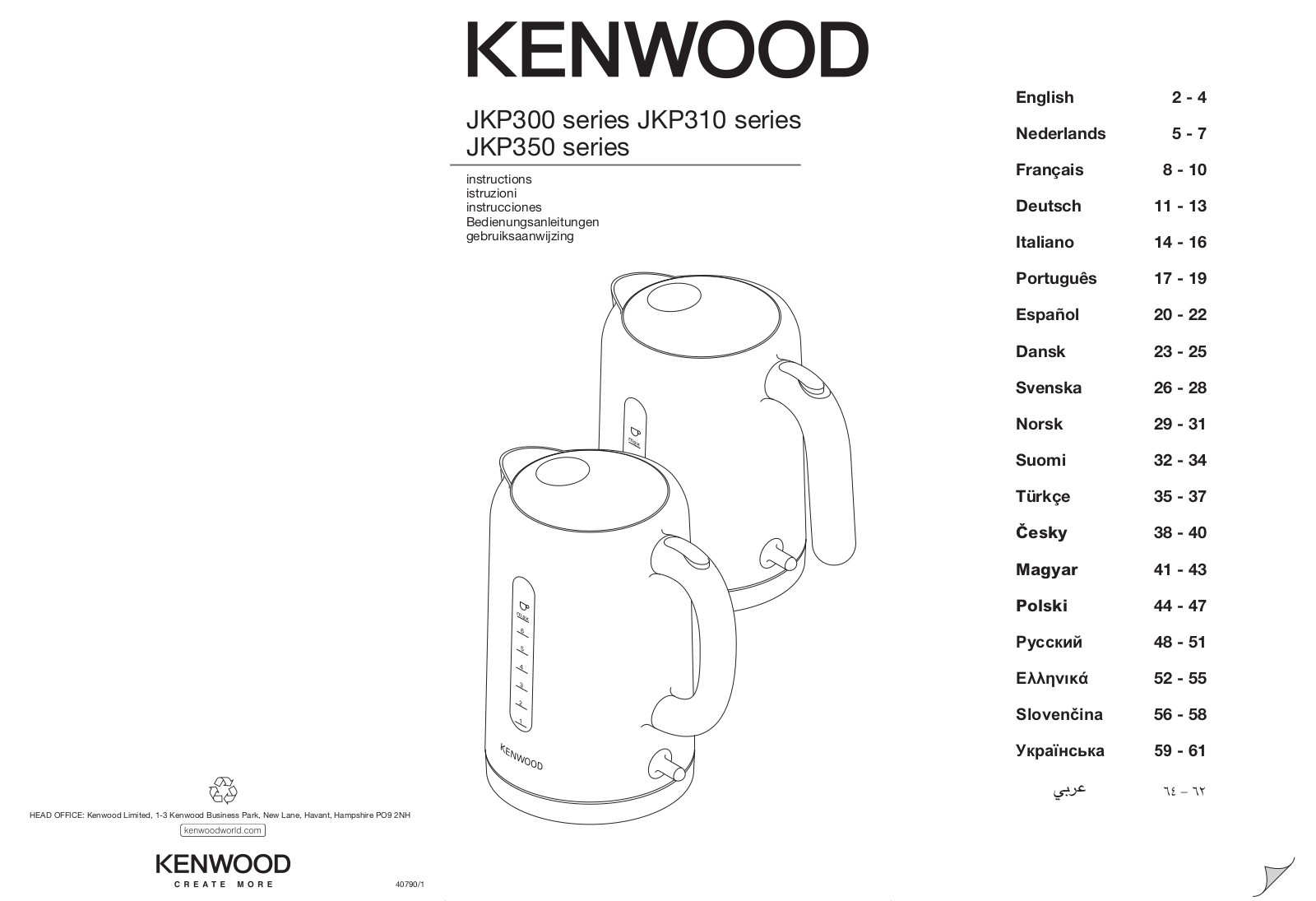 Kenwood JKP300 series, JKP310 series, JKP350 series Instructions Manual